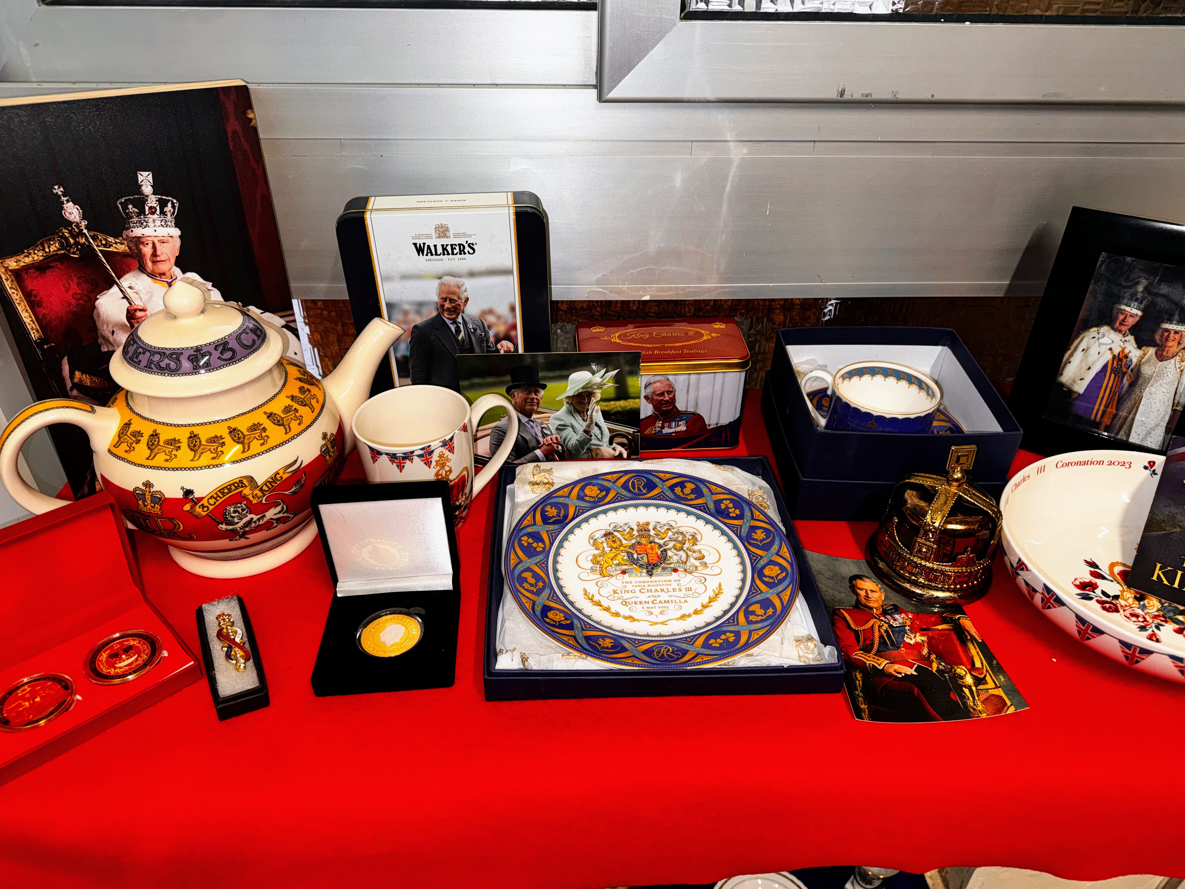 Display case with historic British royal memorabilia